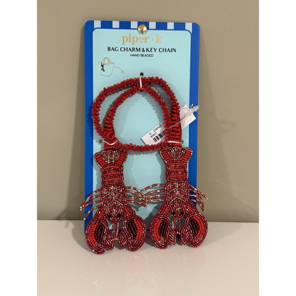 NWT Piper K Hand Beaded Red Lobster Sequined Bag Charm /Keychain